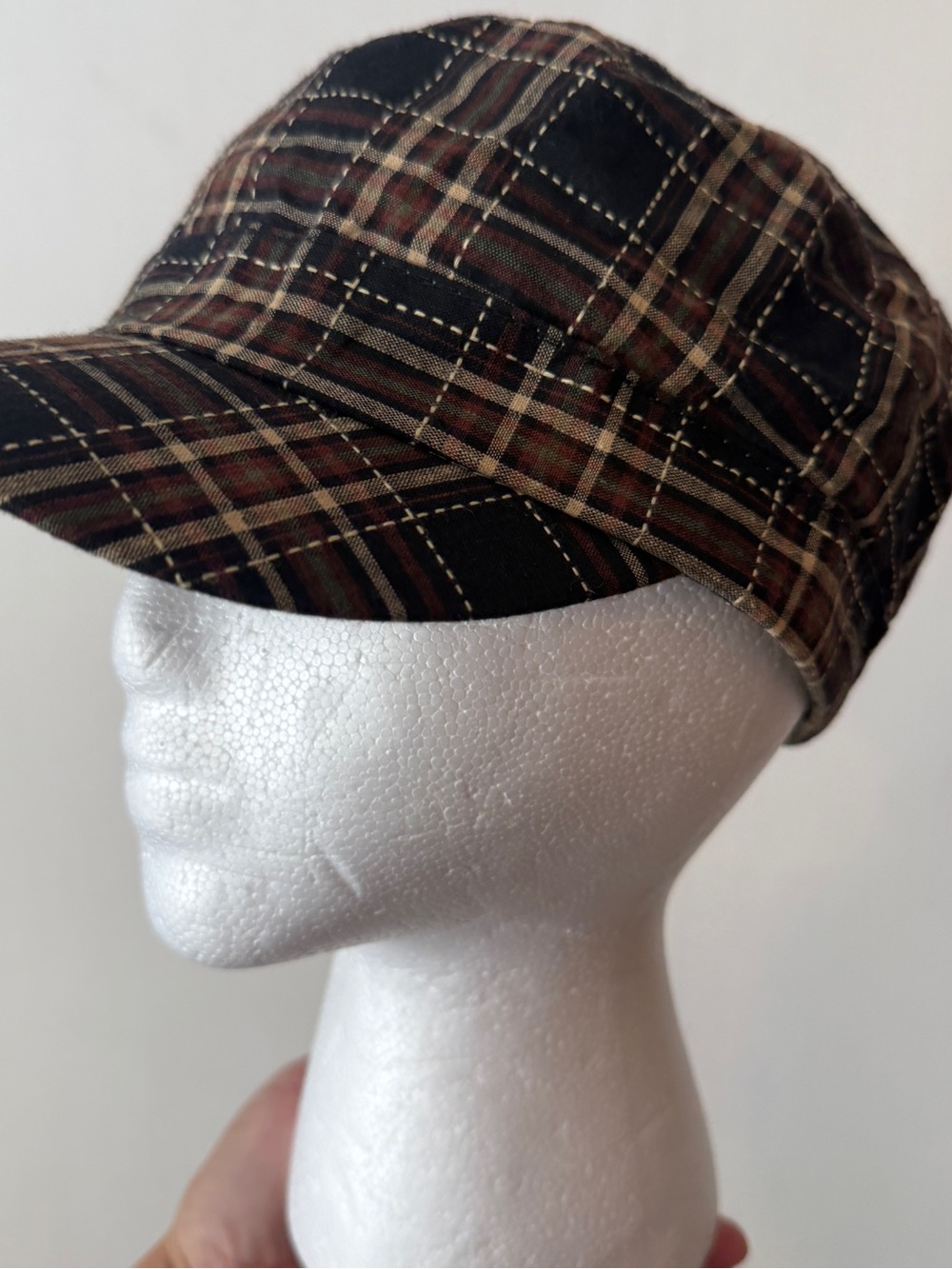 Heve Y2K Plaid Cotton Military Cap - Brown/Black Womens Adjustable